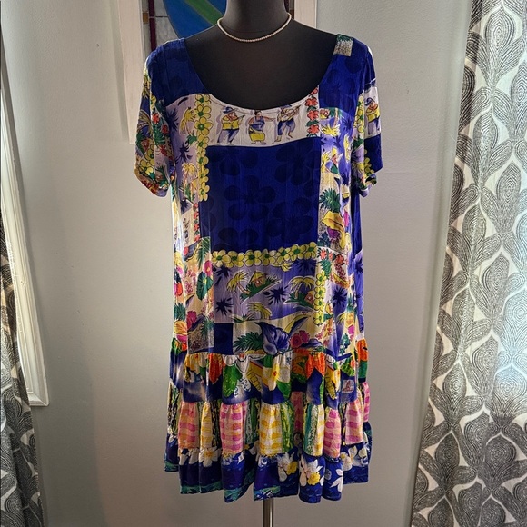 Jams World Vintage Ruffle Hem Tropical Mini Dress SZ Large - Picture 1 of 8